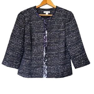 COLDWATER CREEK old Money Classic Cozy TWEET PURPLE BLACK BLAZER JACKET SIZE 6-8